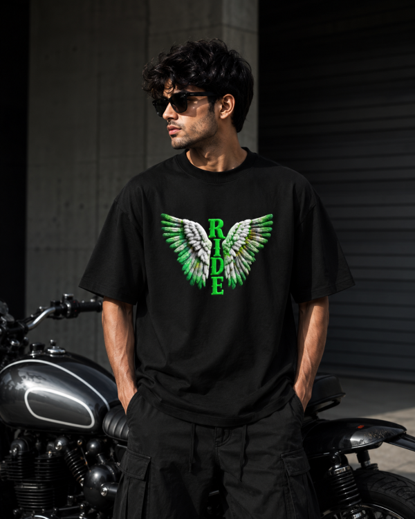 RIDE_balck_front NEVER RIDE FASTER OVERSIZED T-SHIRT – BLACK