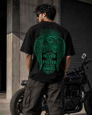 NEVER RIDE FASTER OVERSIZED T-SHIRT – BLACK